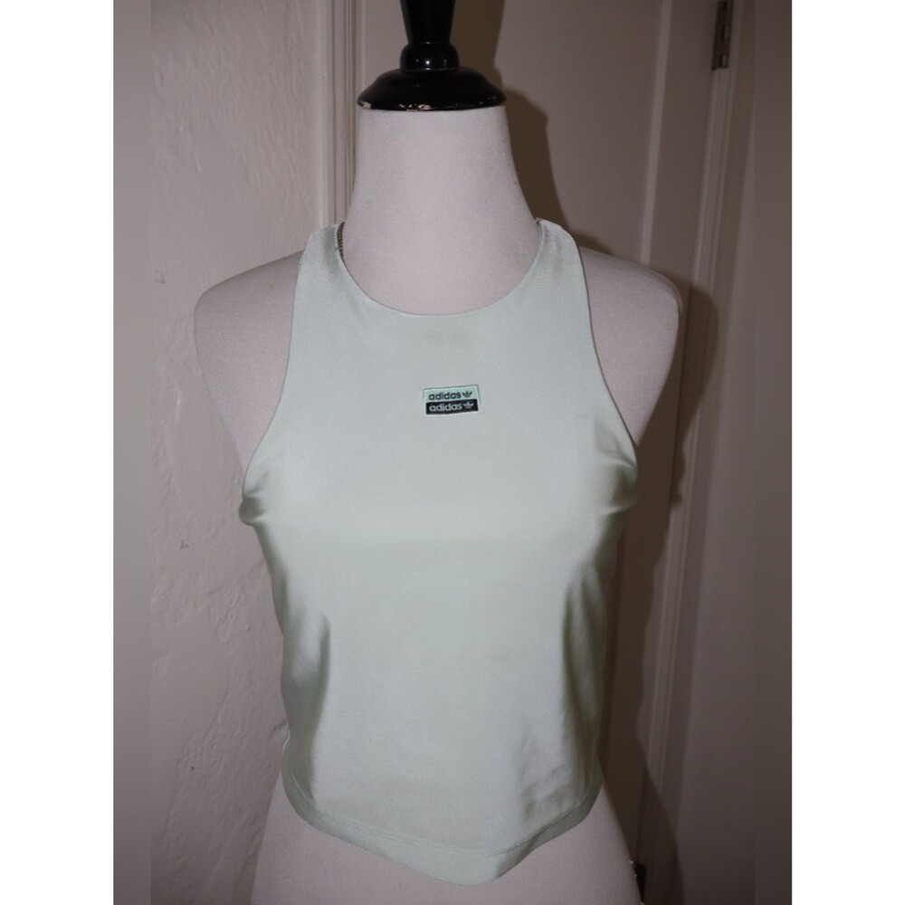 womens Adidas cropped top- light mint green with sports bra attached size m